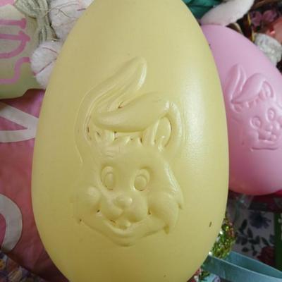 Easter Bunny & Décor Lot – Plush, Baskets, Jumbo General foam Plastics Vintage blow mold Eggs, Welcome Sign - bunnies and more all in...