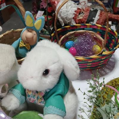 Easter Bunny & Décor Lot – Plush, Baskets, Jumbo General foam Plastics Vintage blow mold Eggs, Welcome Sign - bunnies and more all in...
