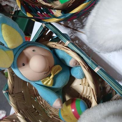 Easter Bunny & Décor Lot – Plush, Baskets, Jumbo General foam Plastics Vintage blow mold Eggs, Welcome Sign - bunnies and more all in...
