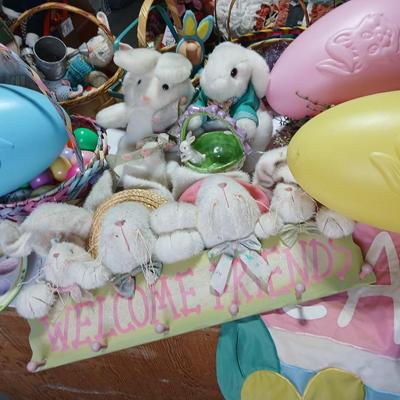 Easter Bunny & Décor Lot – Plush, Baskets, Jumbo General foam Plastics Vintage blow mold Eggs, Welcome Sign - bunnies and more all in...