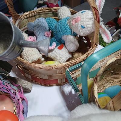 Easter Bunny & Décor Lot – Plush, Baskets, Jumbo General foam Plastics Vintage blow mold Eggs, Welcome Sign - bunnies and more all in...