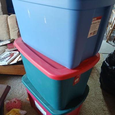 Stack of 3 Storage Totes – 18 Gallon & Holiday Colors