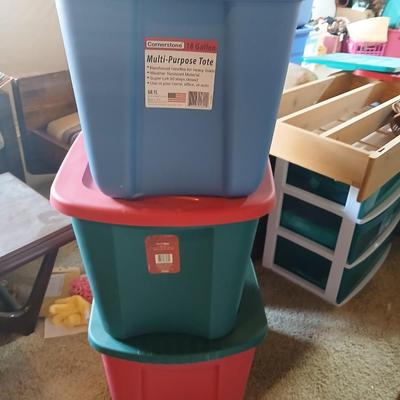 Stack of 3 Storage Totes – 18 Gallon & Holiday Colors