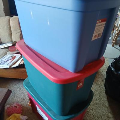 Stack of 3 Storage Totes – 18 Gallon & Holiday Colors