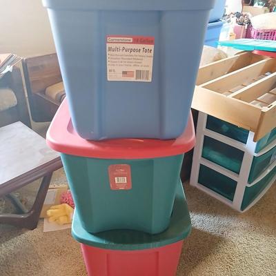Stack of 3 Storage Totes – 18 Gallon & Holiday Colors