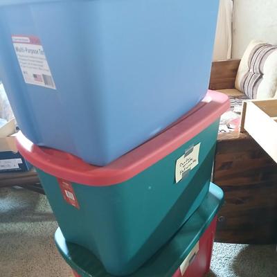 Stack of 3 Storage Totes – 18 Gallon & Holiday Colors