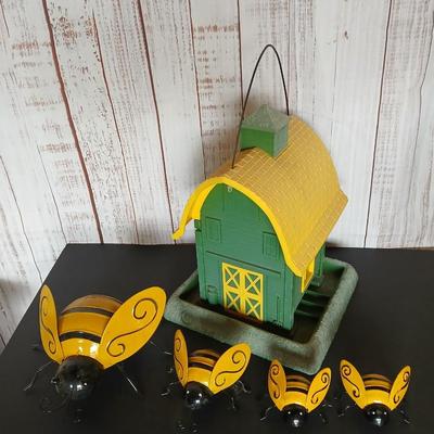 John Deere themed Barn-Style Bird Feeder & Metal Bumblebee Garden decor
