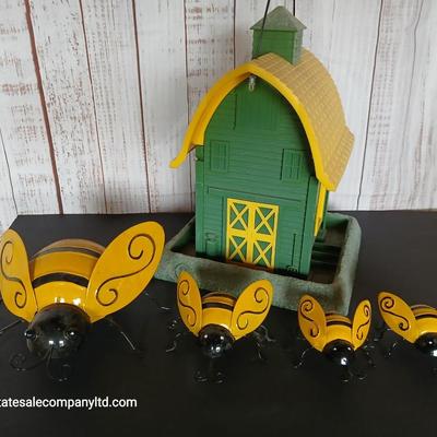 John Deere themed Barn-Style Bird Feeder & Metal Bumblebee Garden decor