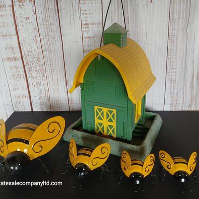 John Deere themed Barn-Style Bird Feeder & Metal Bumblebee Garden decor