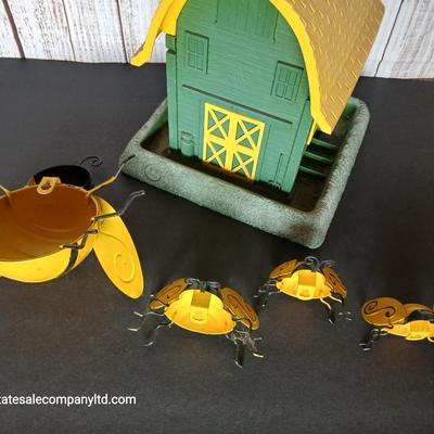 John Deere themed Barn-Style Bird Feeder & Metal Bumblebee Garden decor