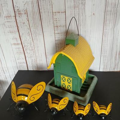 John Deere themed Barn-Style Bird Feeder & Metal Bumblebee Garden decor