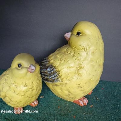 Set of 2 Large Yellow Bird Garden or Porch Statues