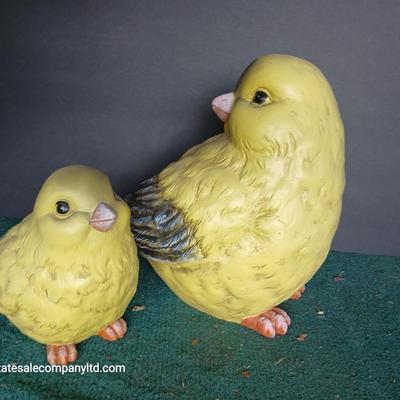 Set of 2 Large Yellow Bird Garden or Porch Statues