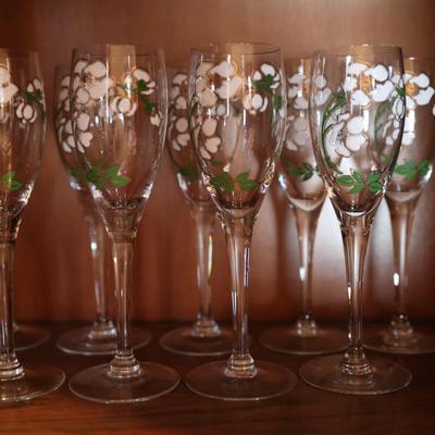 Vintage Perrier Jouet Champagne Flutes - Set of 10 - Belle Epoque Floral Glasses