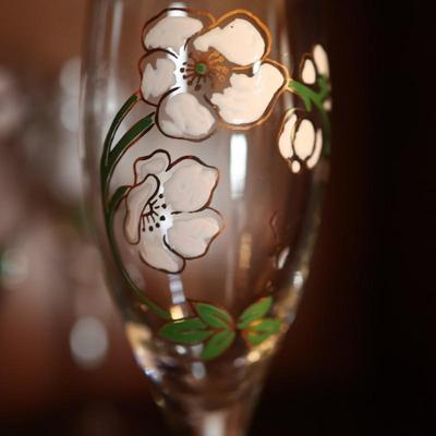 Vintage Perrier Jouet Champagne Flutes - Set of 10 - Belle Epoque Floral Glasses