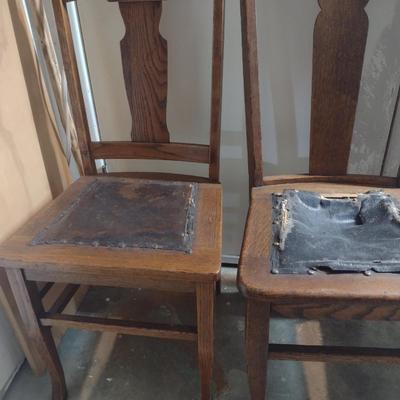 Three Mismatched Antique Wood Framed Chairs