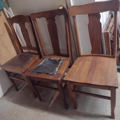 Three Mismatched Antique Wood Framed Chairs