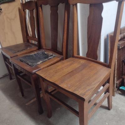 Three Mismatched Antique Wood Framed Chairs