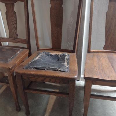 Three Mismatched Antique Wood Framed Chairs