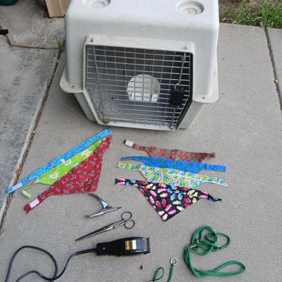 Dog Grooming & Travel Lot – Crate, Clippers, Bandanas & More