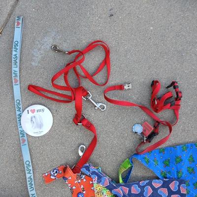 Dog Apparel & Accessories Lot – Holiday Sweaters, Bandanas, Harness & More