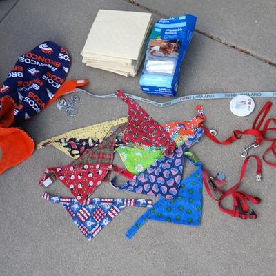 Dog Apparel & Accessories Lot – Holiday Sweaters, Bandanas, Harness & More