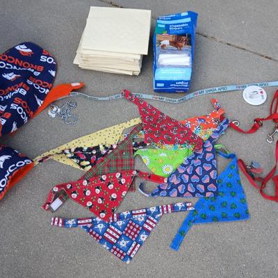 Dog Apparel & Accessories Lot – Holiday Sweaters, Bandanas, Harness & More