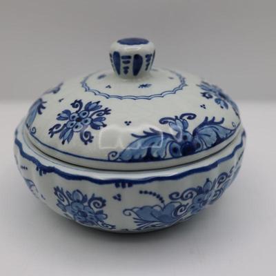 Delft Blue & White Vase and Trinket Dish with Lid