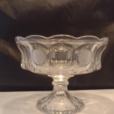 Fostoria Clear Coin Glass Compote Bowl- Approx 8 1/2" in Diameter, 6 5/8" Tall