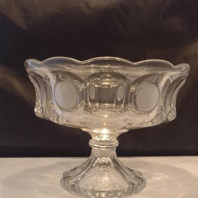 Fostoria Clear Coin Glass Compote Bowl- Approx 8 1/2" in Diameter, 6 5/8" Tall