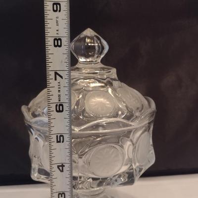 Fostoria Clear Coin Glass Covered Pedestal Candy Dish