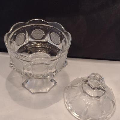 Fostoria Clear Coin Glass Covered Pedestal Candy Dish