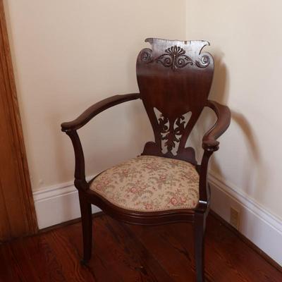 Vintage Carved Side Chair on Wheels (See Details)