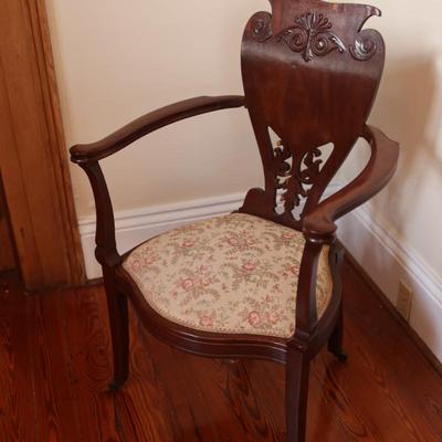 Vintage Carved Side Chair on Wheels (See Details)