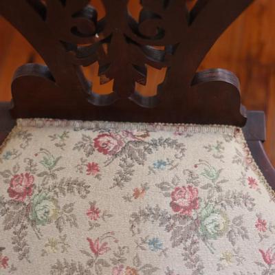 Vintage Carved Side Chair on Wheels (See Details)