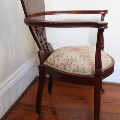 Vintage Carved Side Chair on Wheels (See Details)