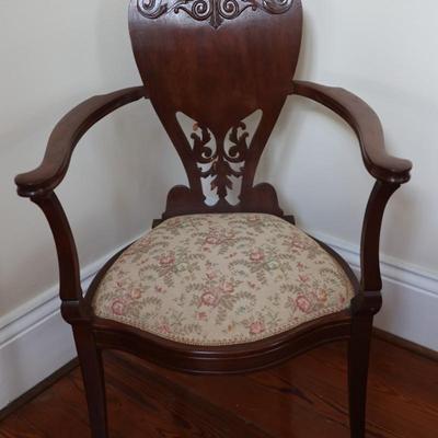 Vintage Carved Side Chair on Wheels (See Details)