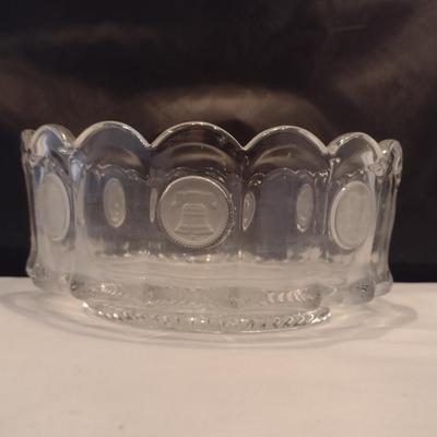 Fostoria Clear Coin Glass Bowl with Scalloped Rim- Approx 7 3/8" in Diameter