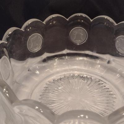 Fostoria Clear Coin Glass Bowl with Scalloped Rim- Approx 7 3/8" in Diameter