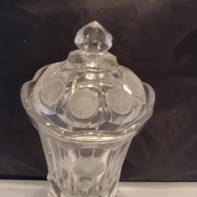 Fostoria Clear Coin Glass Footed Urn with Lid- Approx 13" Tall