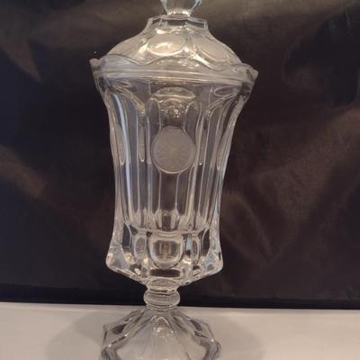 Fostoria Clear Coin Glass Footed Urn with Lid- Approx 13" Tall
