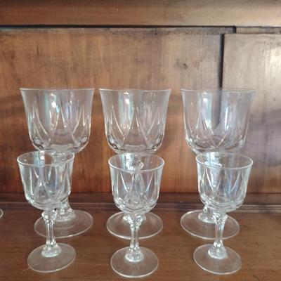 Cristal D'Arques Durand Water Goblets and Cordial Glasses- Auteuil Pattern- 3 of Each