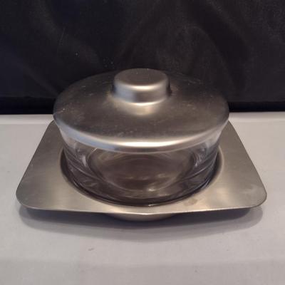 Vintage Metal and Glass Parmesan/Grated Cheese Bowl