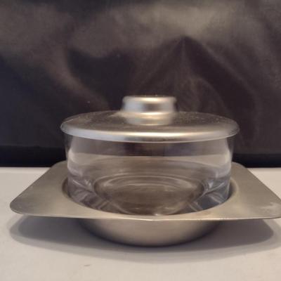 Vintage Metal and Glass Parmesan/Grated Cheese Bowl