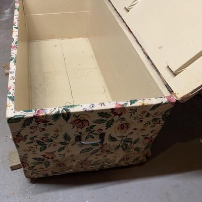 Vintage Wooden Fabric Covered Chest on Casters