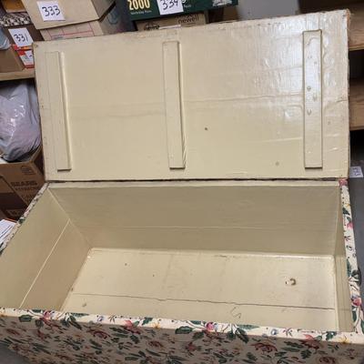 Vintage Wooden Fabric Covered Chest on Casters