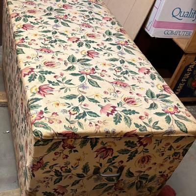 Vintage Wooden Fabric Covered Chest on Casters