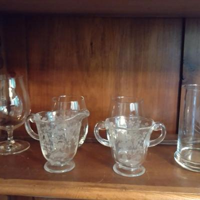 Collection of Glassware- Glasses and Cream & Sugar