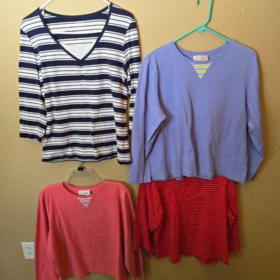 4 Long-Sleeve Casual Women’s Tops – Stripes & Solids (Size L)