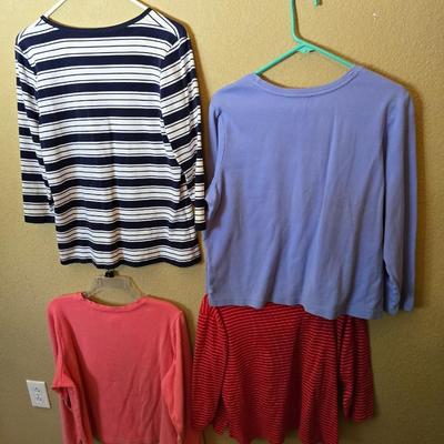 4 Long-Sleeve Casual Women’s Tops – Stripes & Solids (Size L)